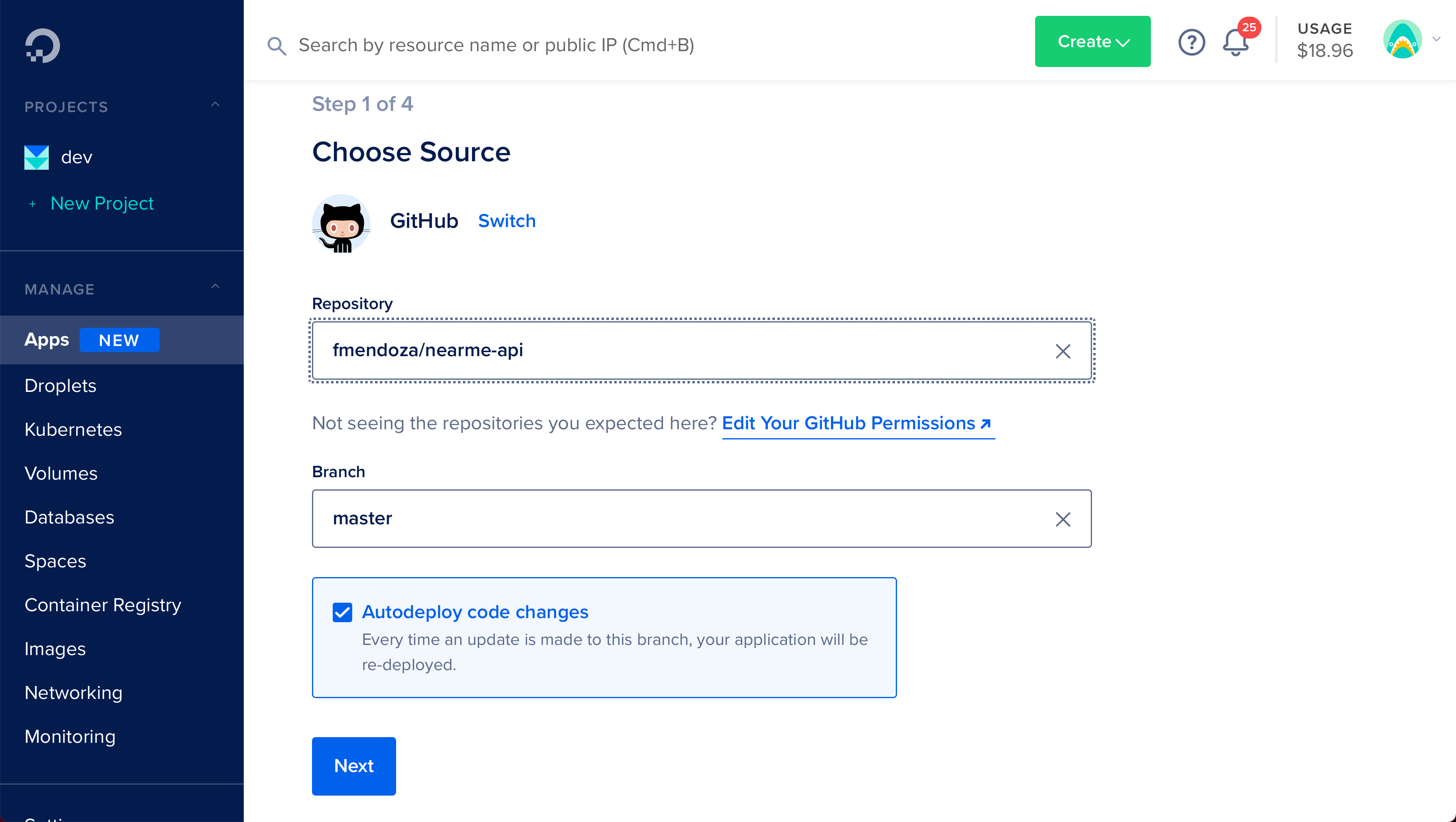 App Platform - Choose source