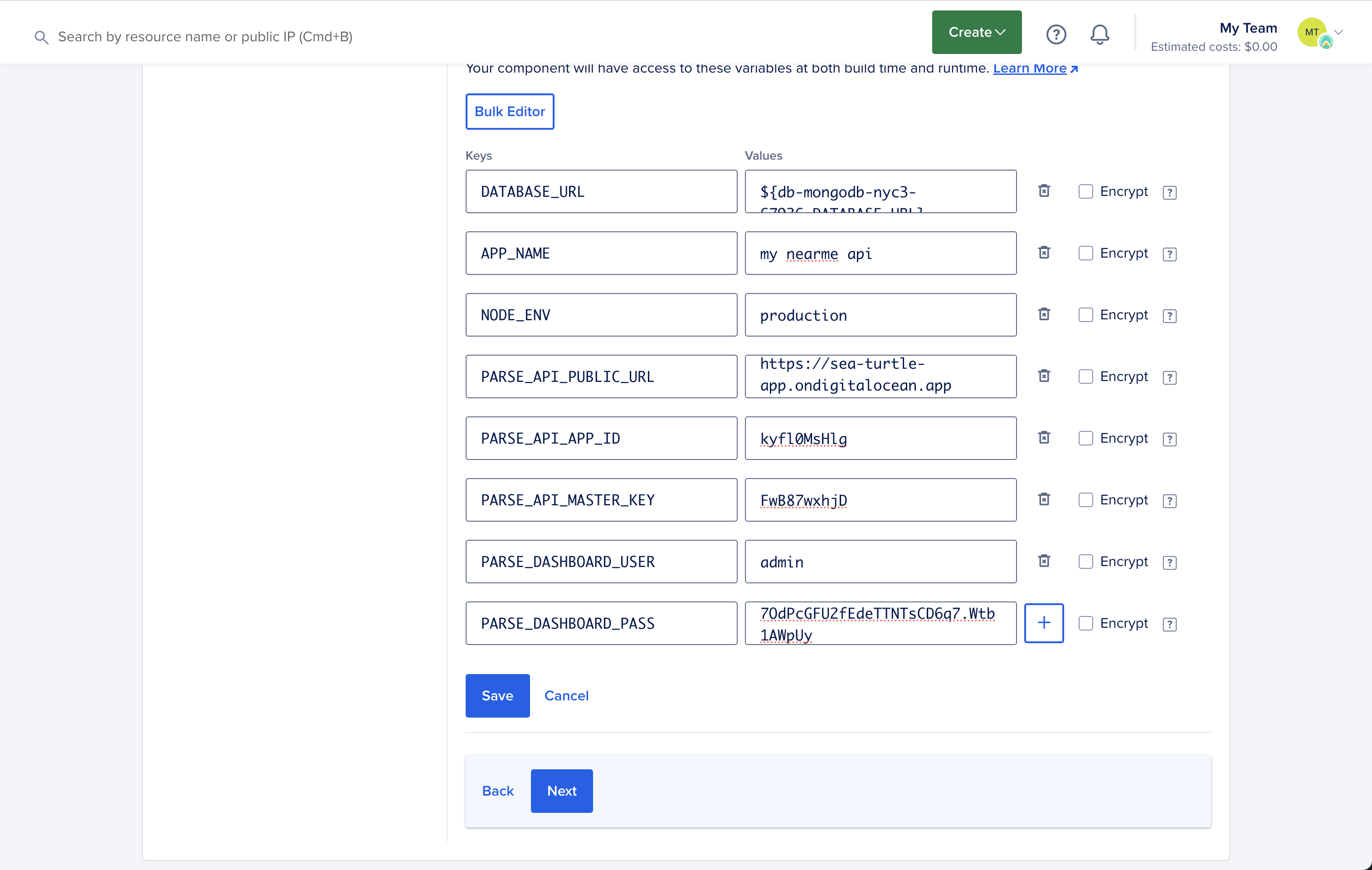 App Platform - Environment variables