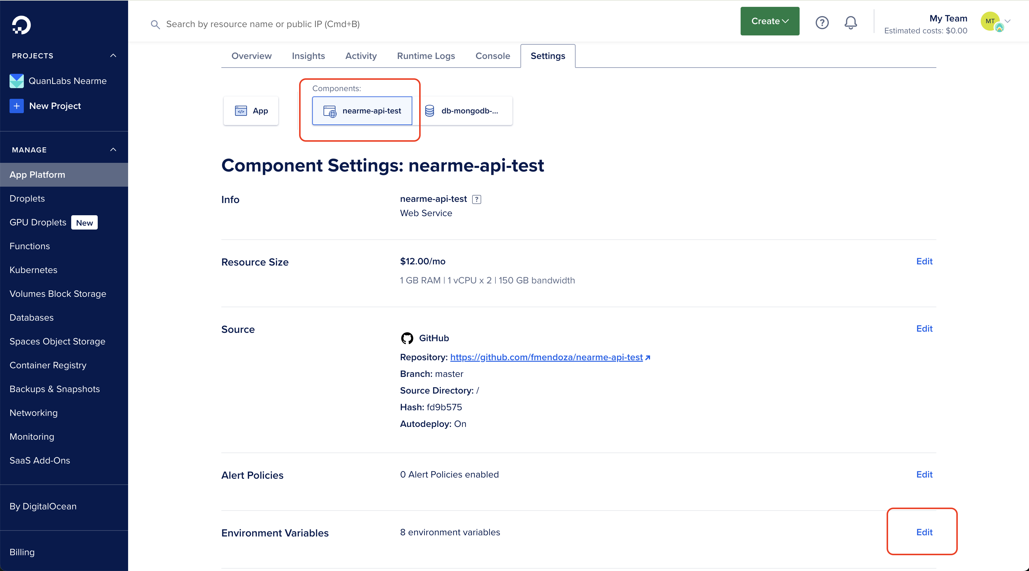 App Platform - Environment variables